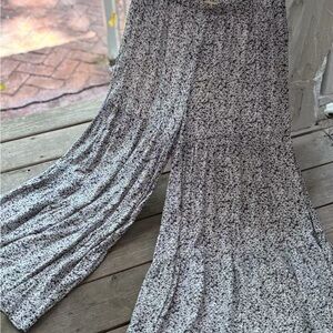 Elegant Black and White Floral Wide Leg Pants